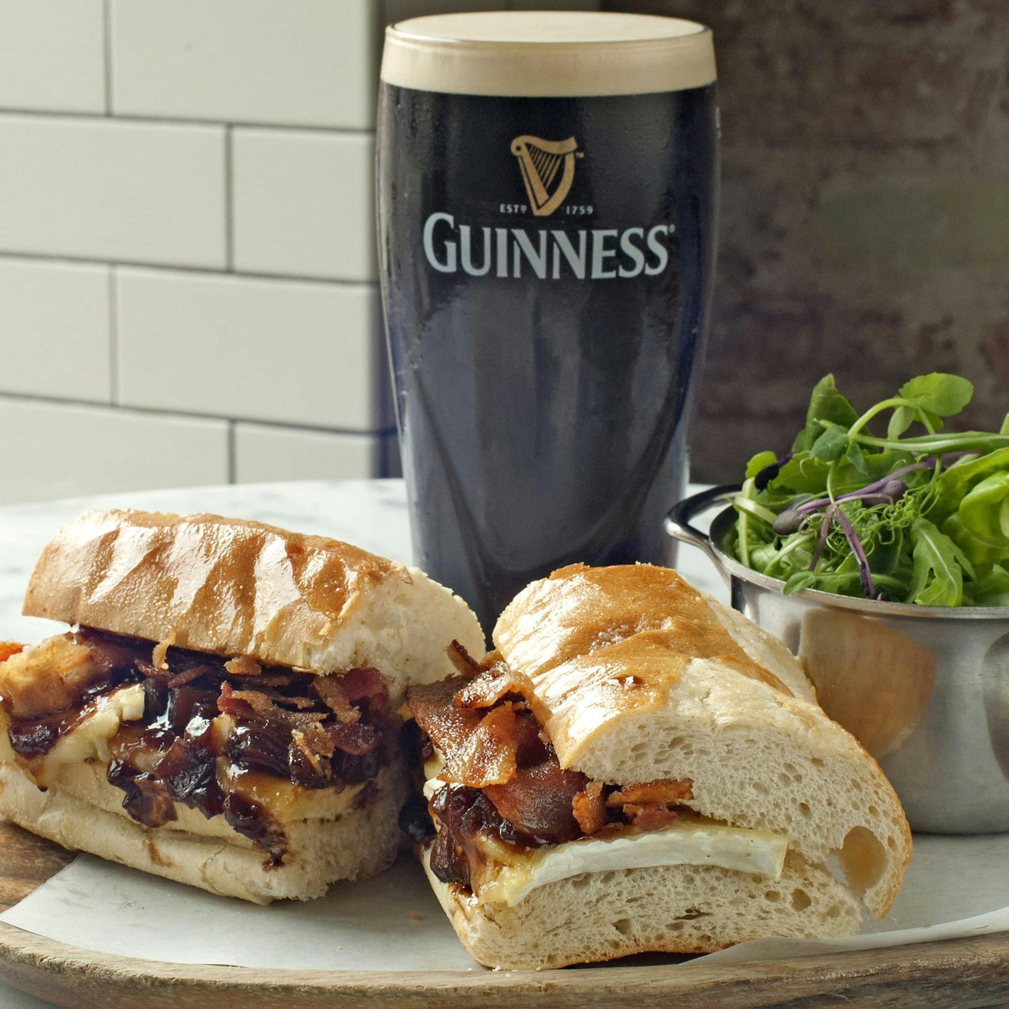 brie sandwich with a pint of Guinness