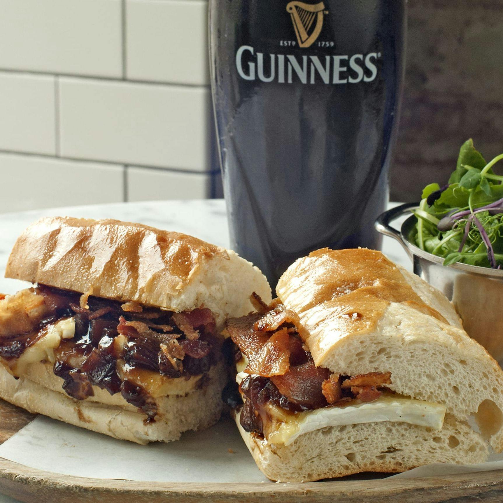 Guinness sandwich with pint of Guinness