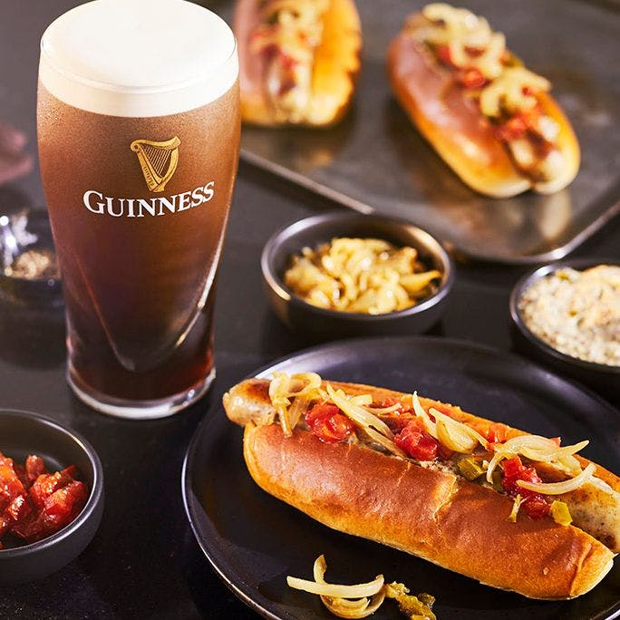 Pint of Guinness and a hotdog