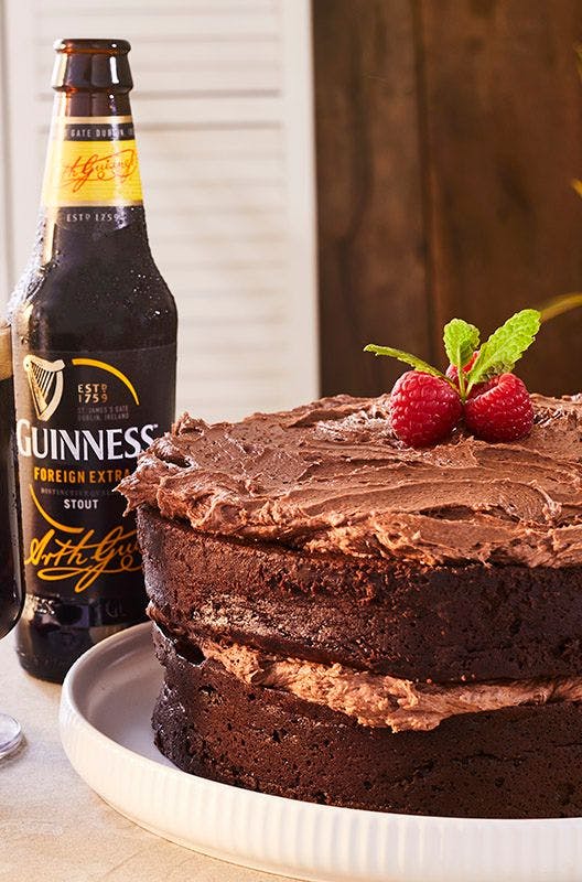 Bottle of Guinness served with a Guinness chocolate cake - listing
